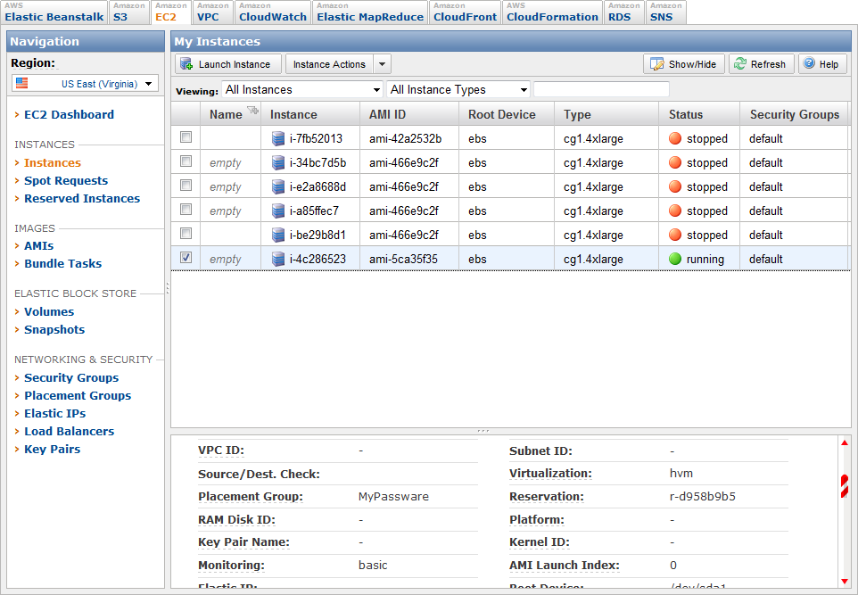 screenshot of Amazon EC2
